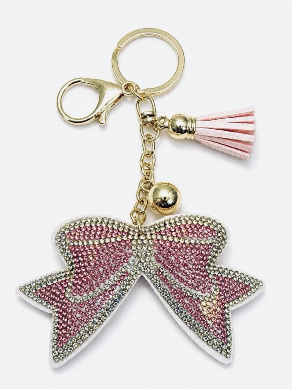 Rhinestone Pink Bow Keyring bag backpack charm